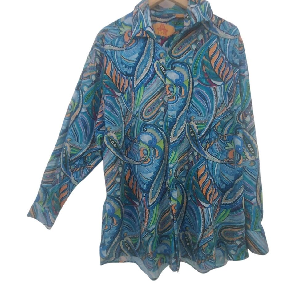 R. Lewis Blue Paisley Button Shirt Mens 3XL Long Sleeve Cotton